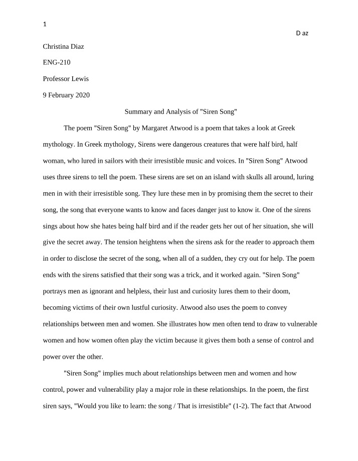 Siren Song - Summary and Analysis