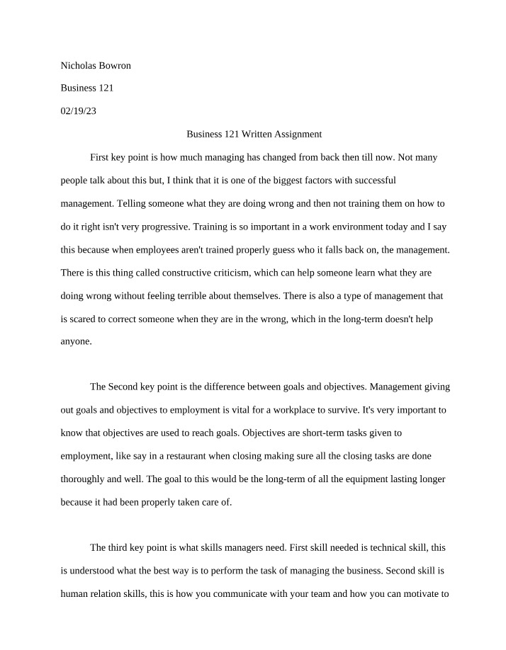 BUS 121 Written Assignment