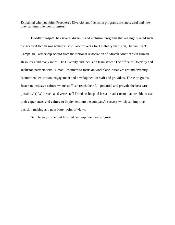 Froedtert Diversity and Inclusion Programs - Successes and Strategies