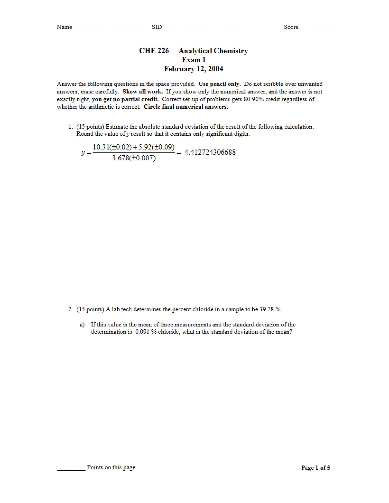 First Exam CHE 226