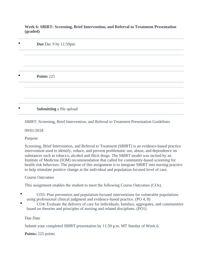 SBIRT - Screening, Brief Intervention, and Referral to Treatment