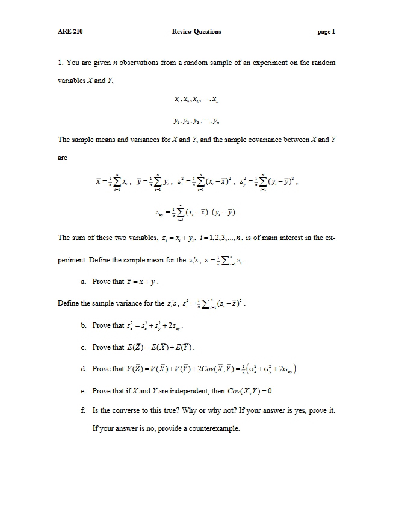 Probability and Statistics Review Questions