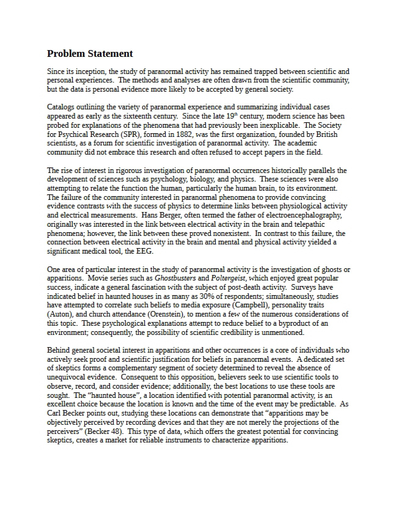 Problem Statement for Design I