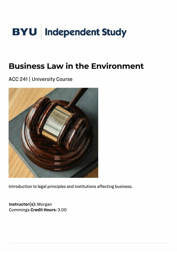 Syllabus for ACC 241 - Business Law in the Environment