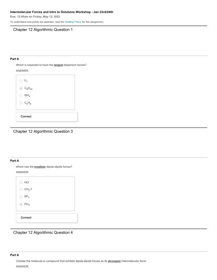 Workshop on Intermolecular Forces and Intro to Solutions (Jan 23rd-24th)