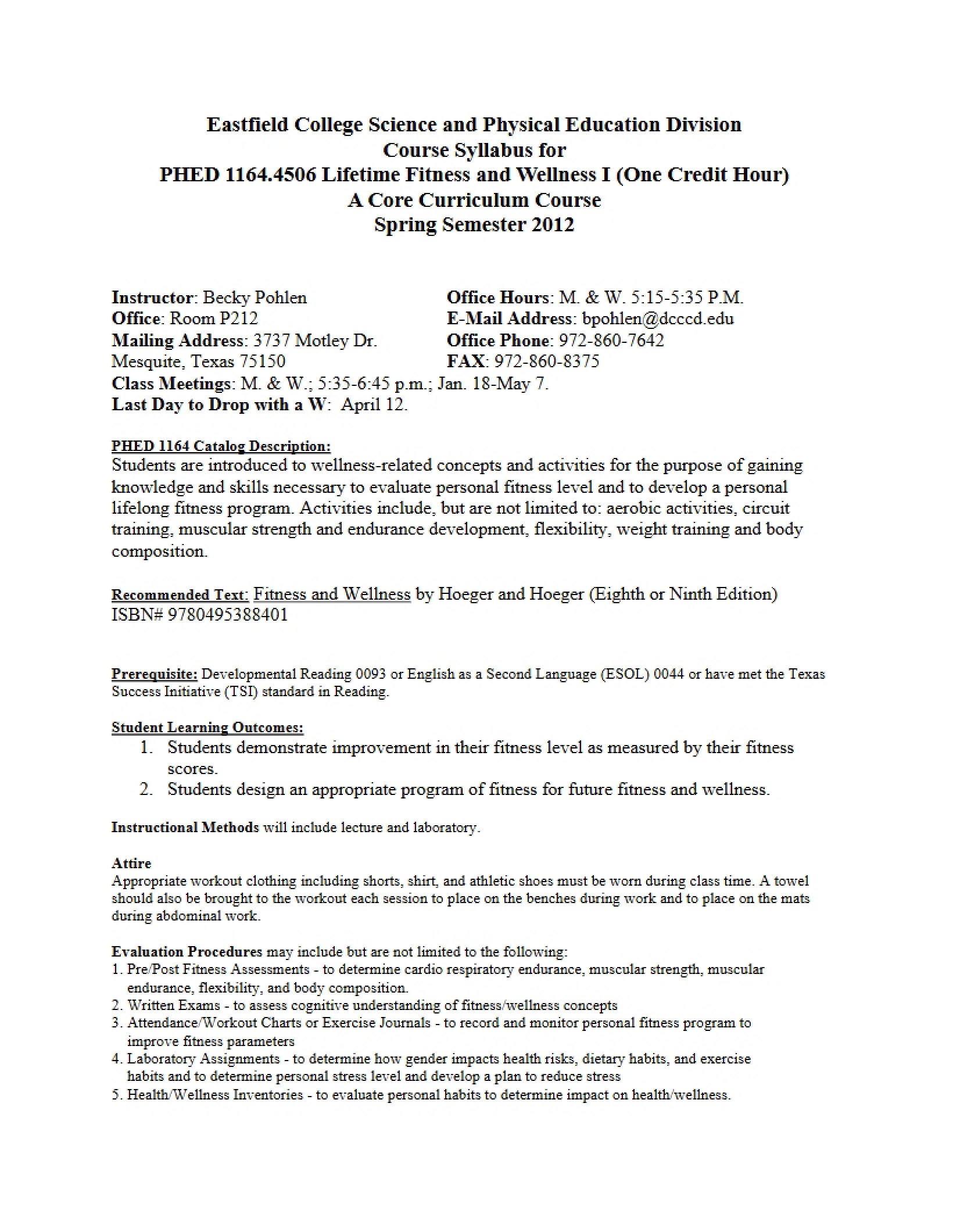 Physical Fitness and Wellness Course Outline - Physical Fitness and Wellness