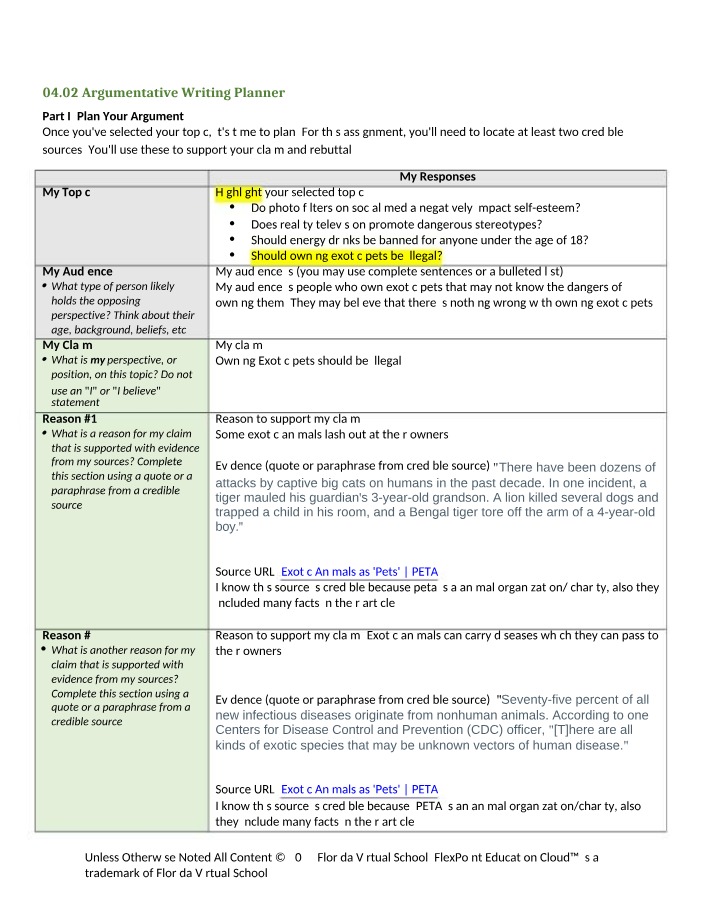 Argumentative Writing Planner Revised Draft