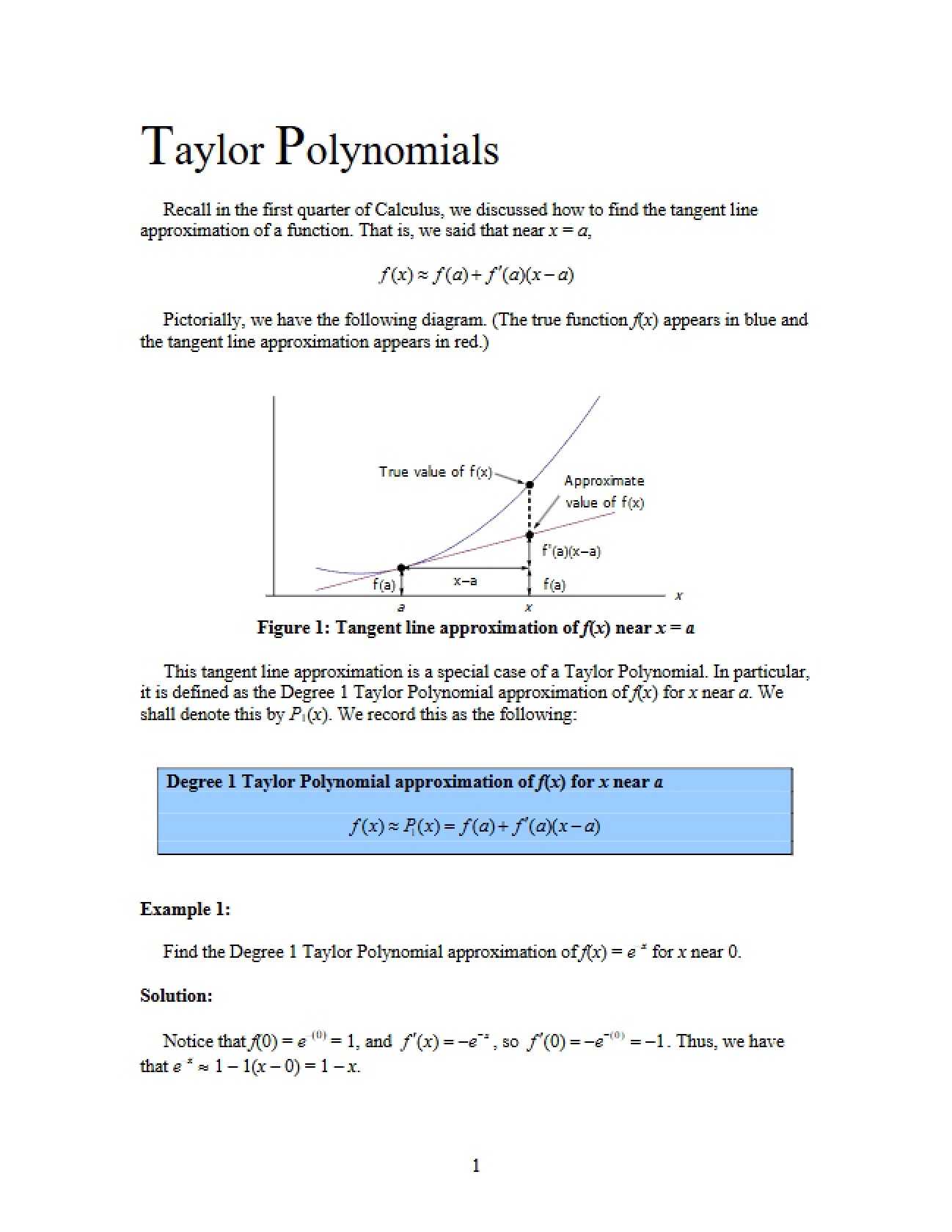 Approximations using Taylor Polynomials