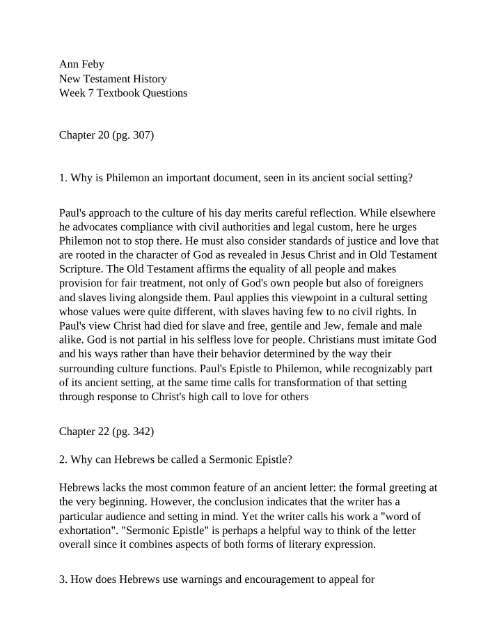Textbook Questions for New Testament History Week 7