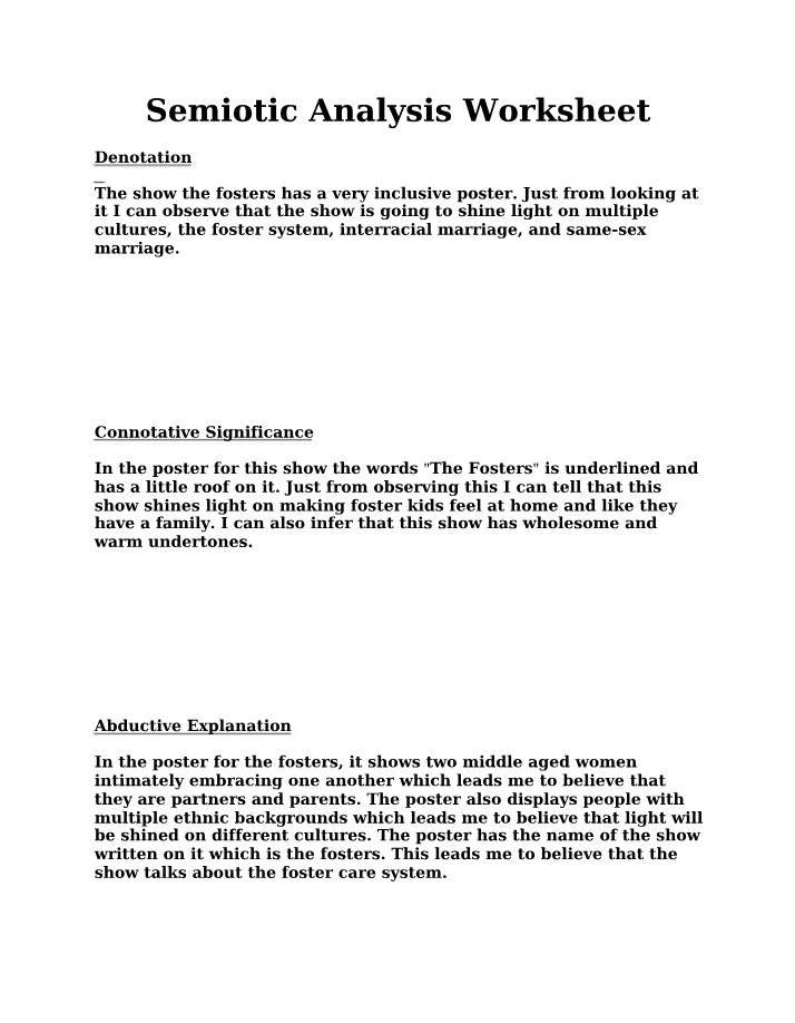 Worksheet on Semiotic Analysis