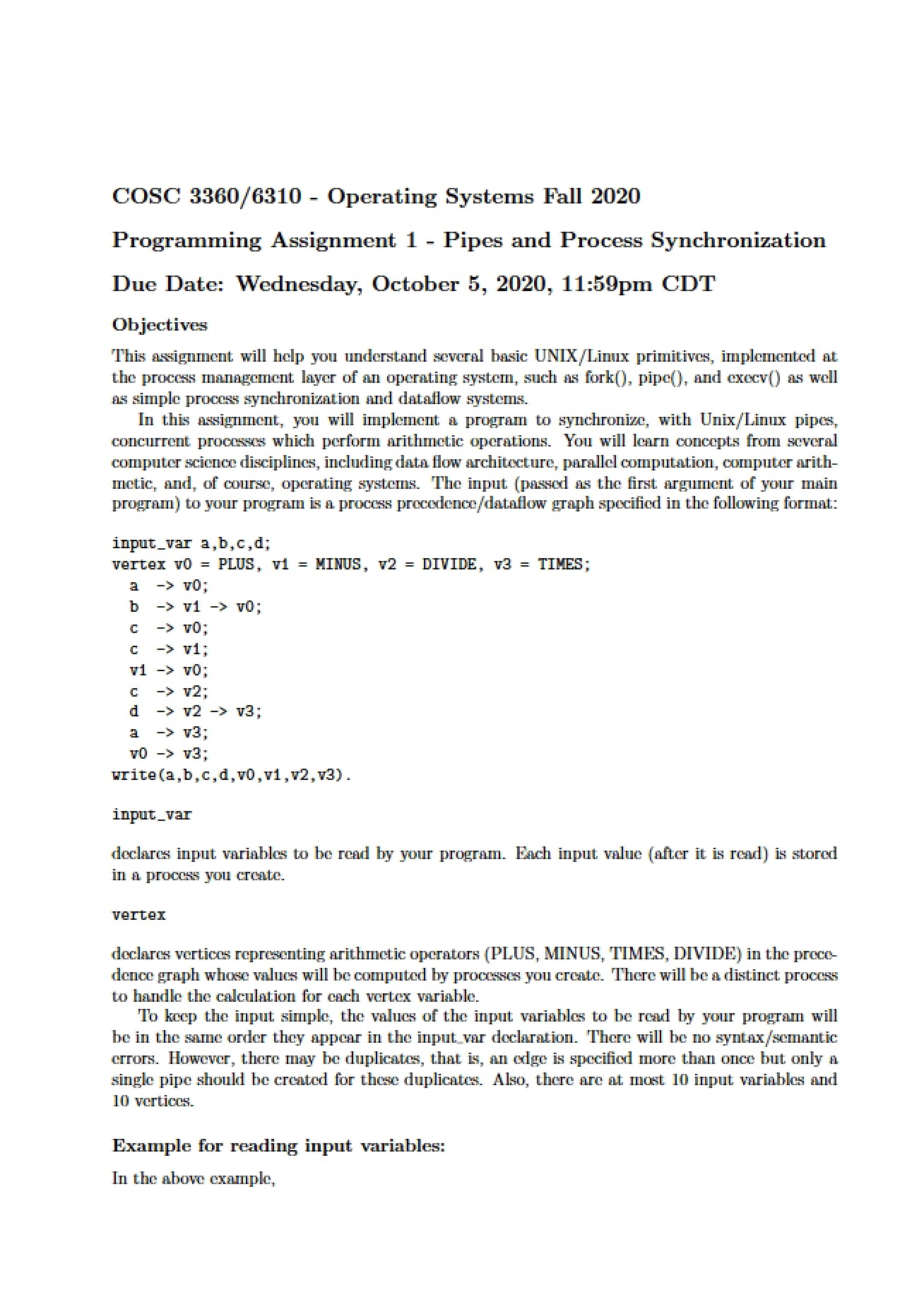 First Programming Assignment Process Synchronization and Pipes