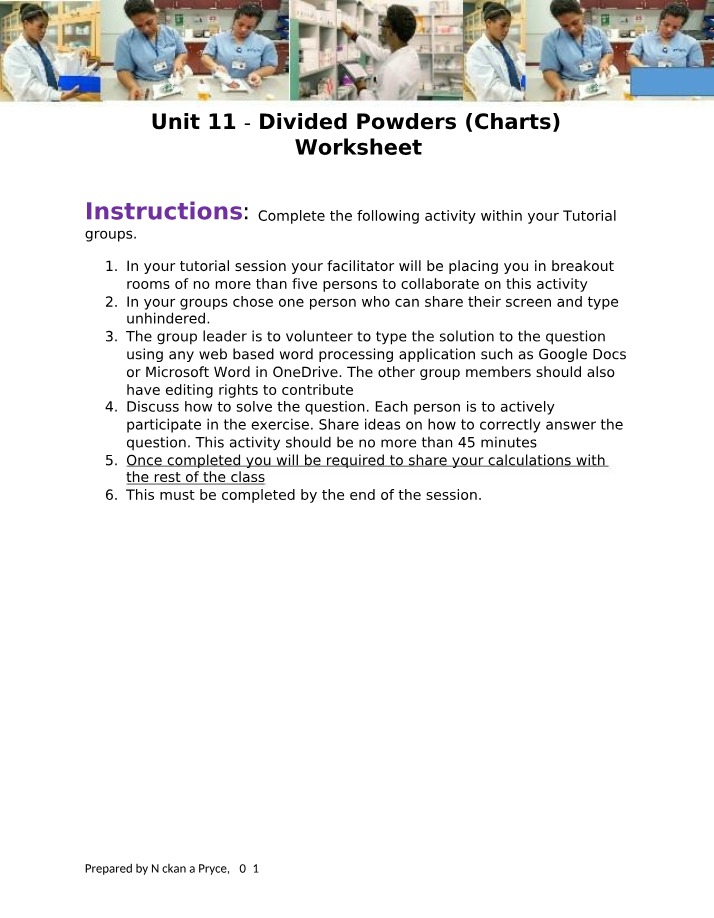 Worksheet for Divided Powders Charts