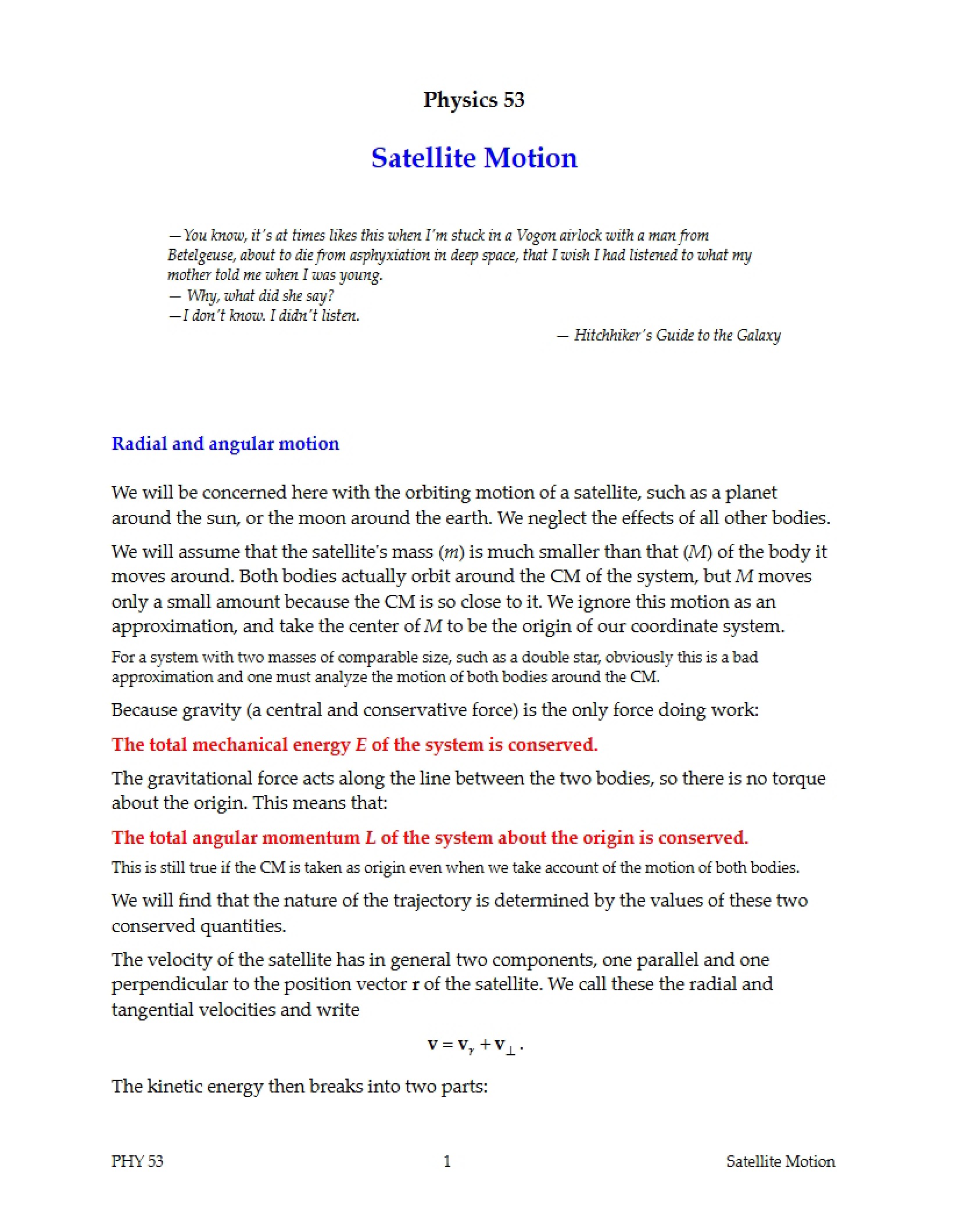 Motion of Satellites