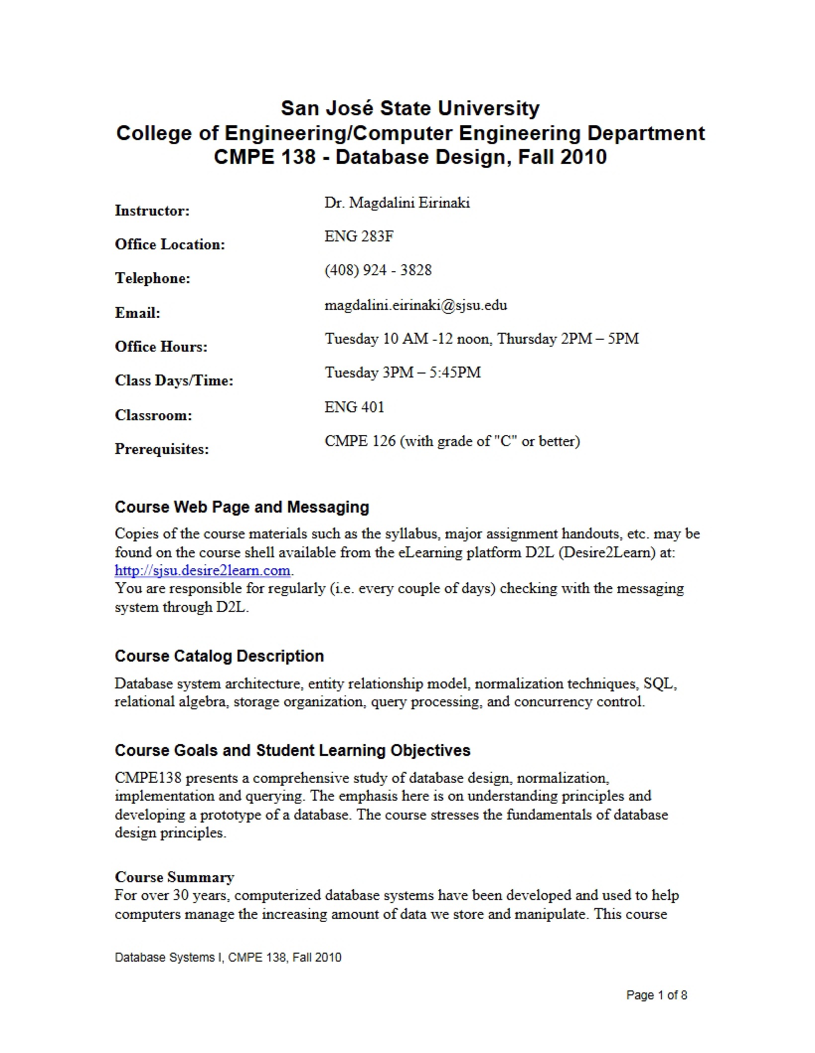 Database Systems Syllabus
