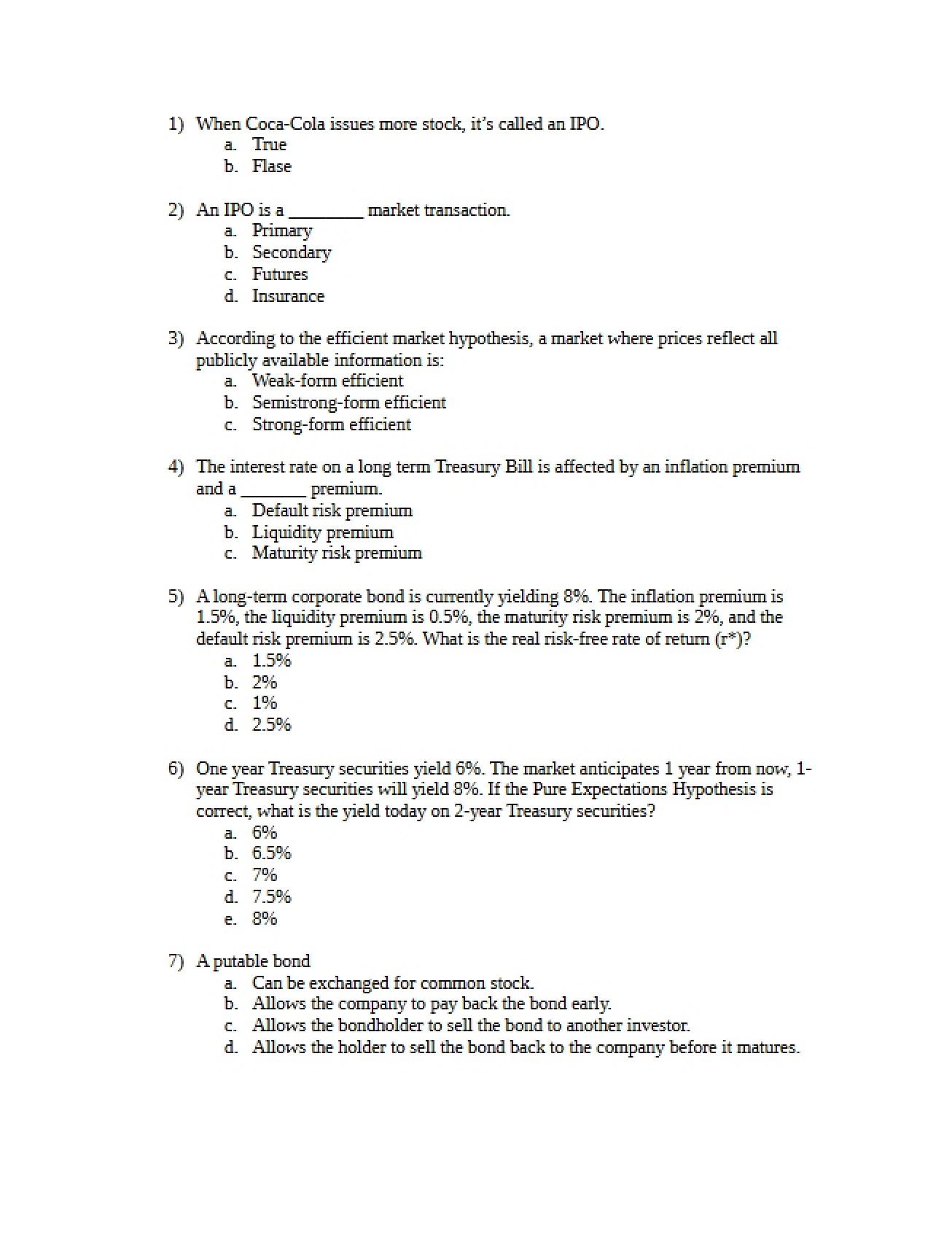 Review for the Second Examination in Finance