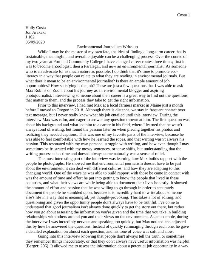 Write-up on Environmental Journalism