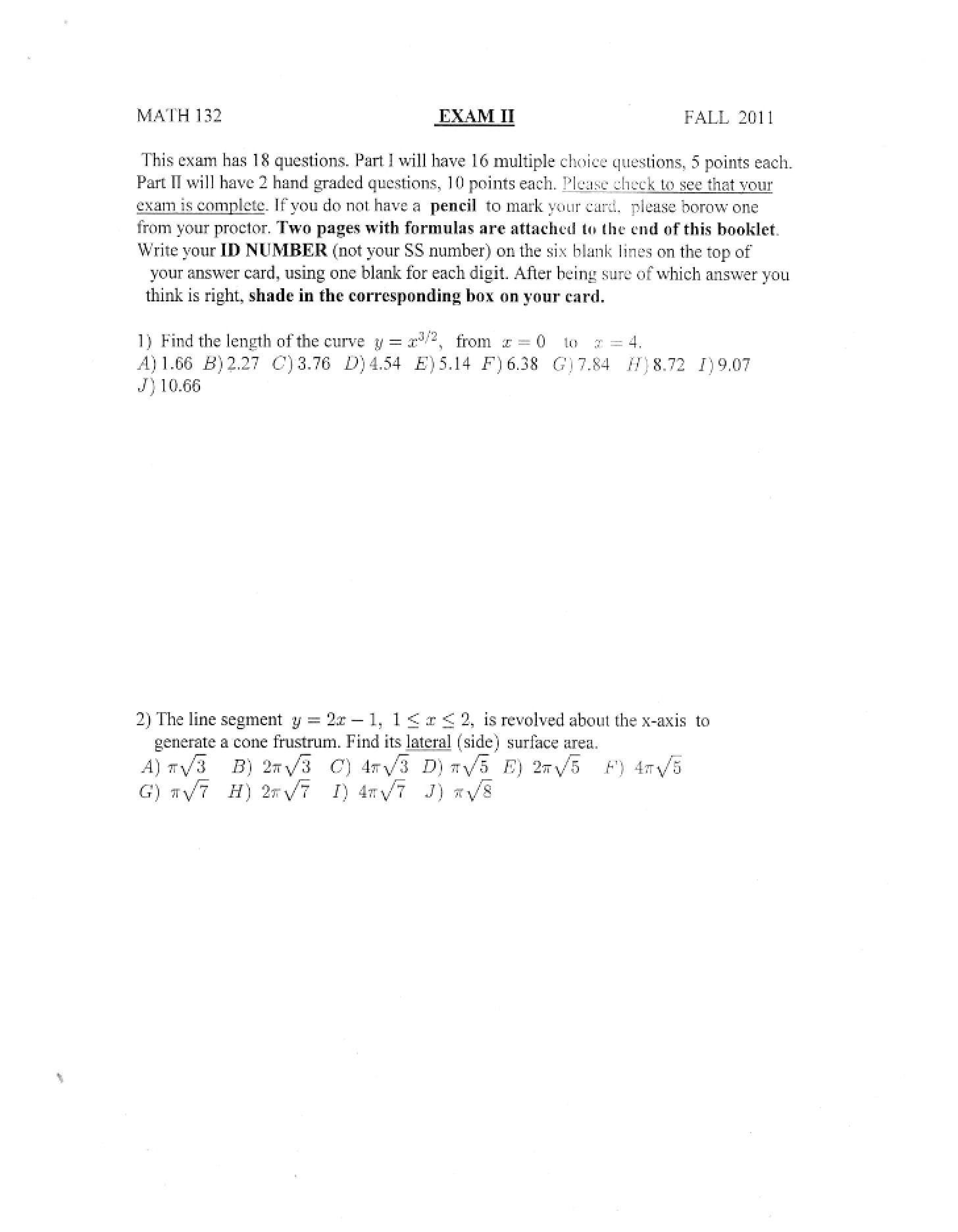 Math 132 Exam 2 (Fall 2011) - MATH 132