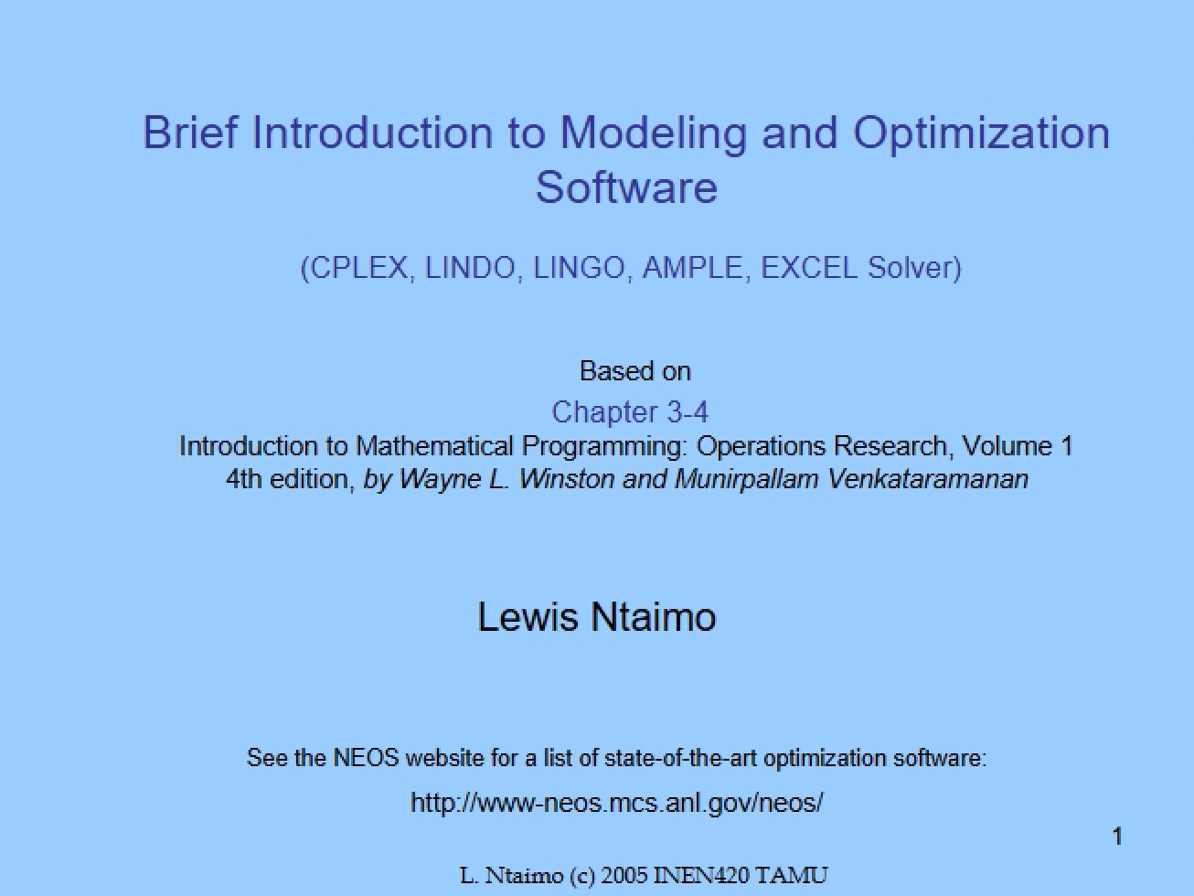 Introduction to Optimization Software