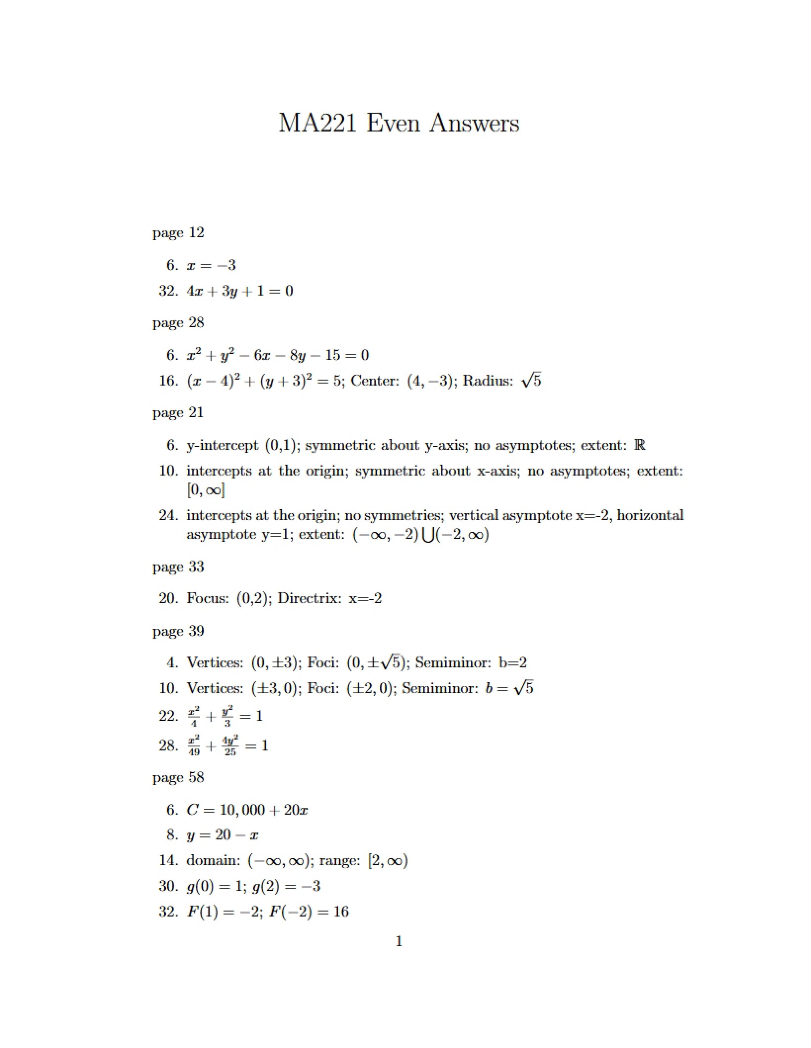 Solutions to Evens