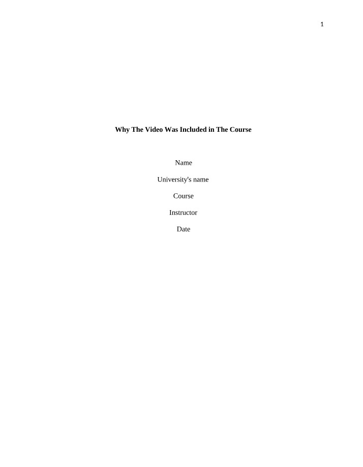 Inclusion of the Video in the Course