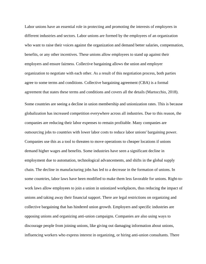 Challenges and Role of Labor Unions in the Global Economy