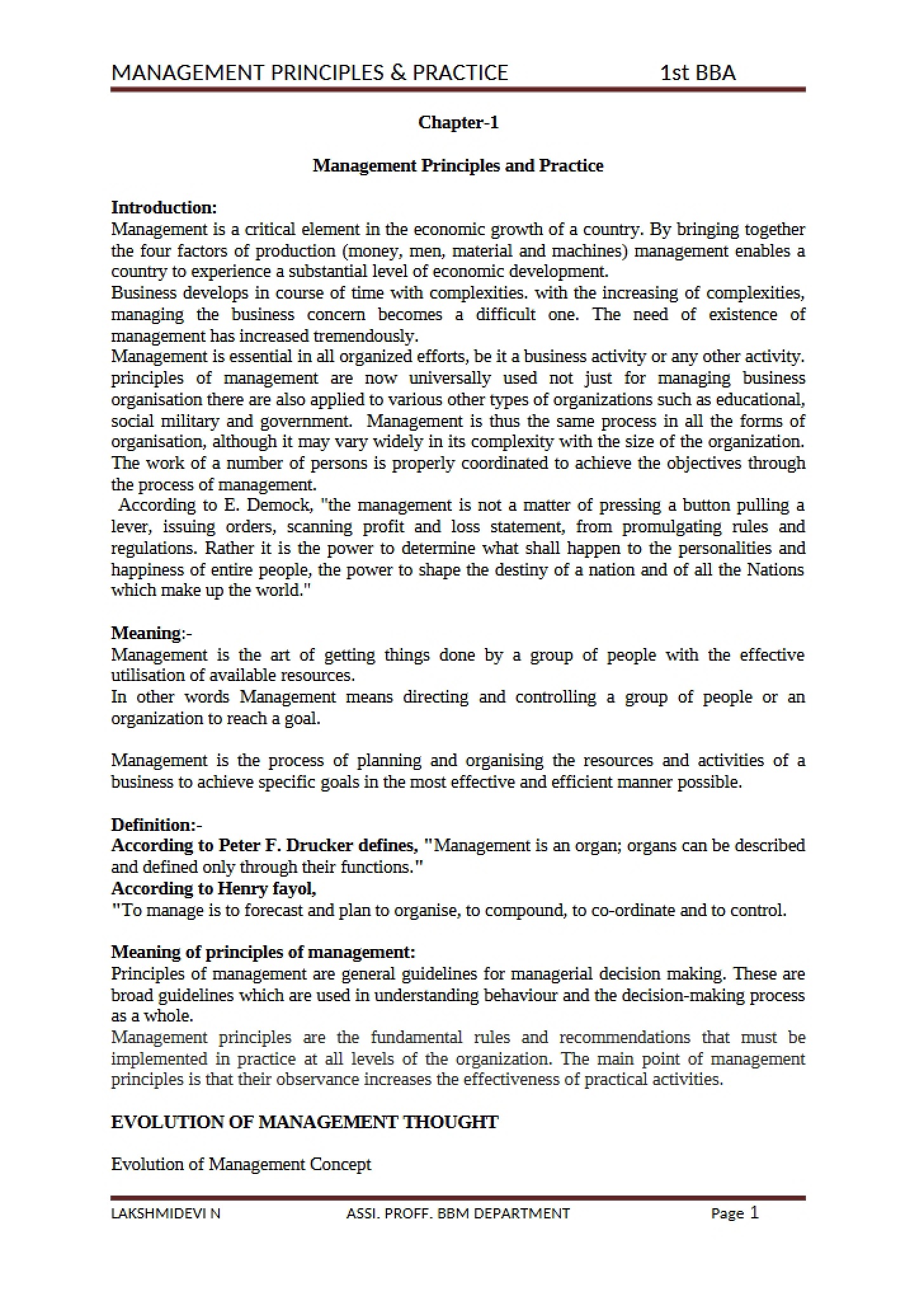 Management Practice and Principles
