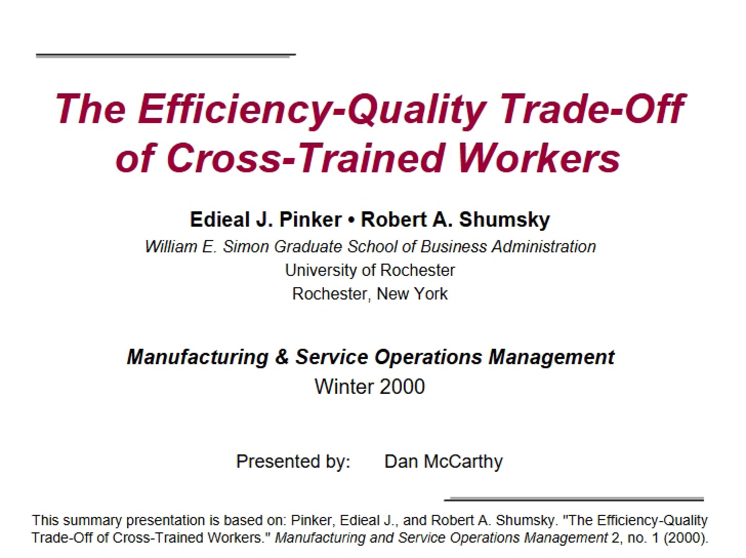 Trade-Off between Quality and Efficiency