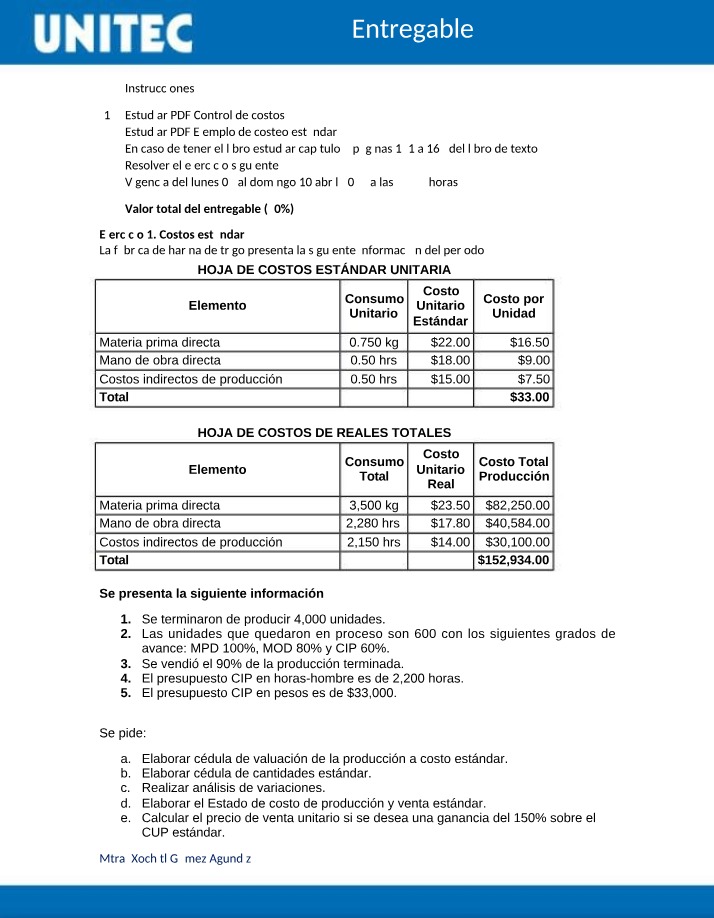 Wheat Cost Control - Analyzing Standard Costs and Variations