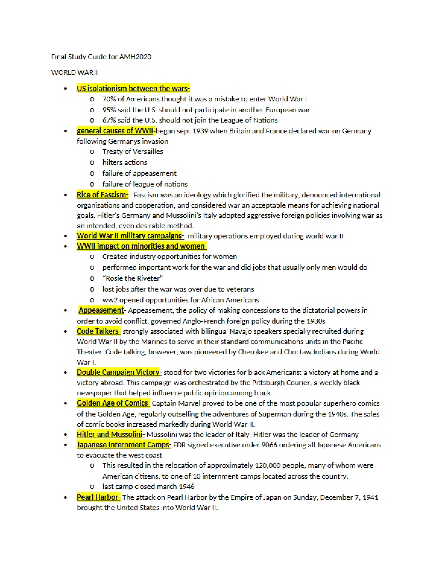 Retrospective Summary for the Exit Assessment