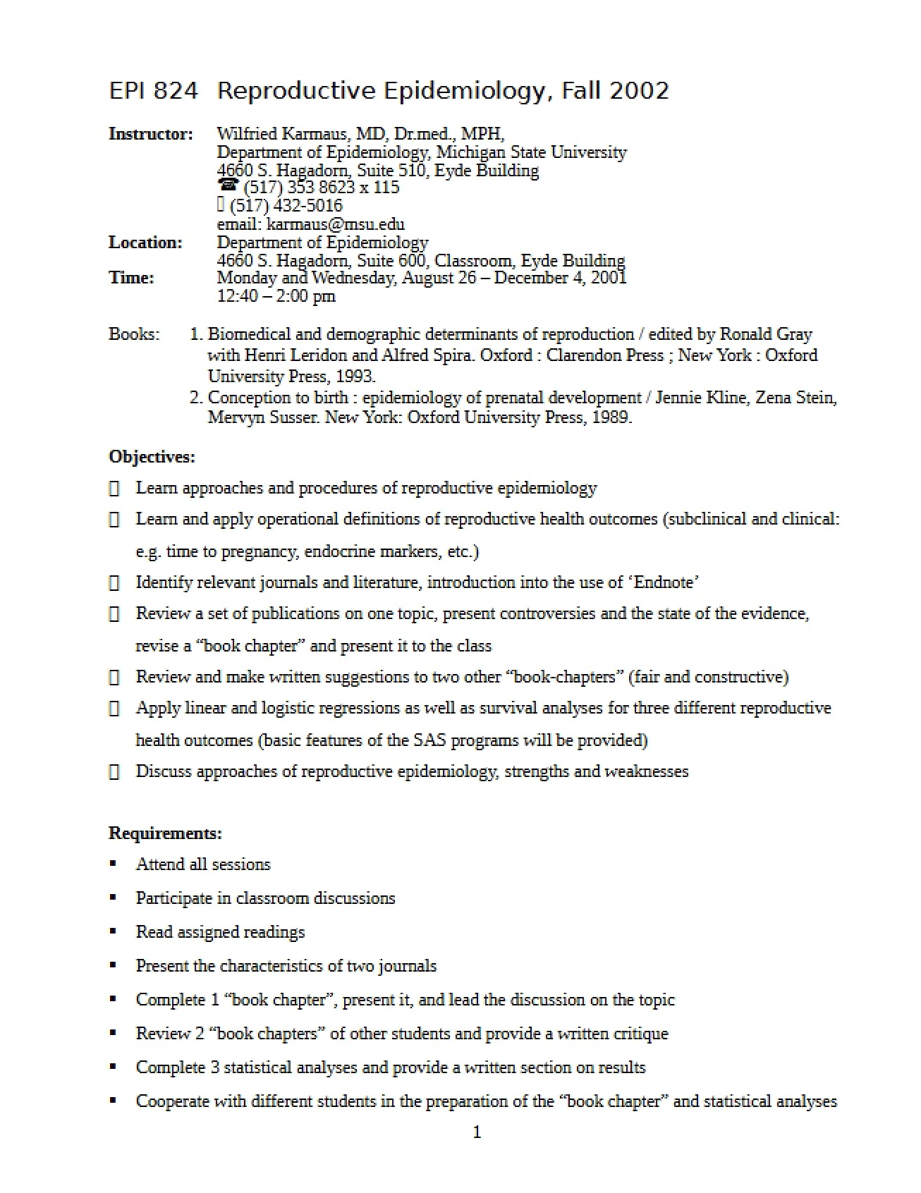Clinical Epidemiology Syllabus
