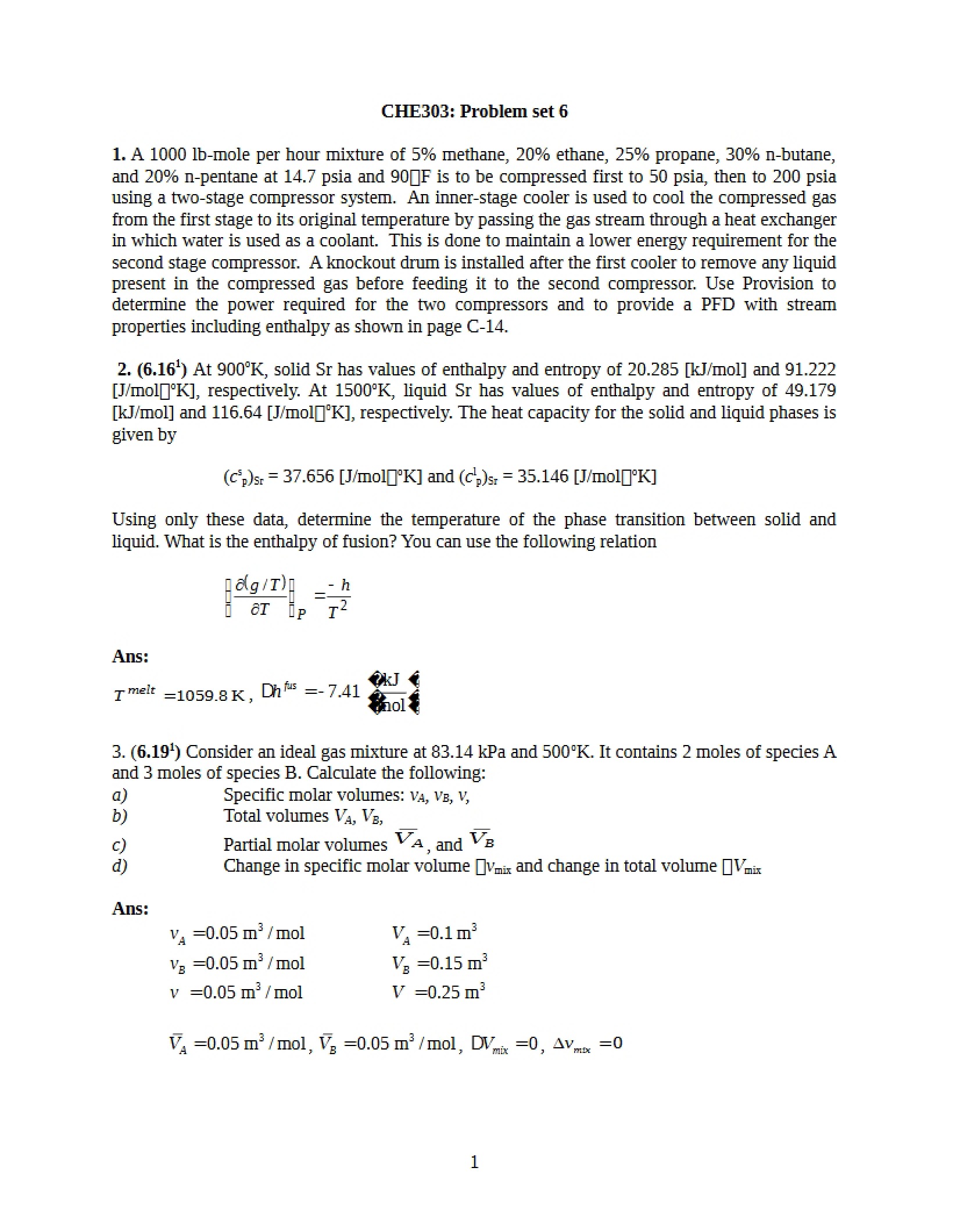 Thermodynamics II Problem Set 6
