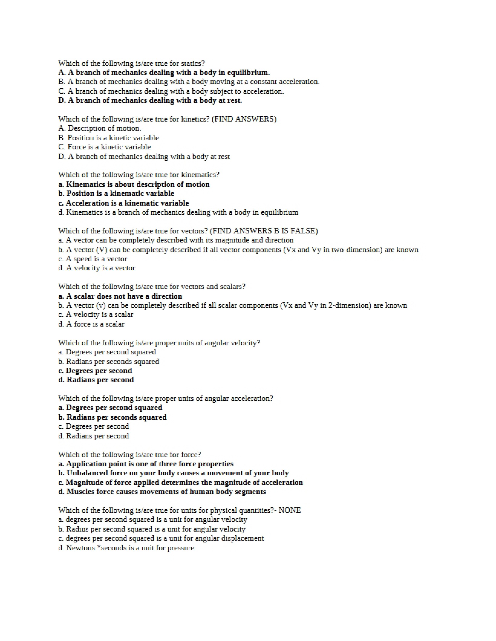 Biomechanics Study Guide