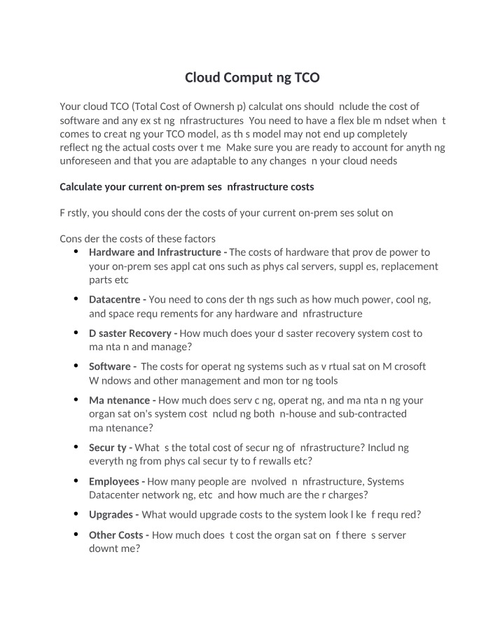 Cloud Computing TCO - Factors to Consider