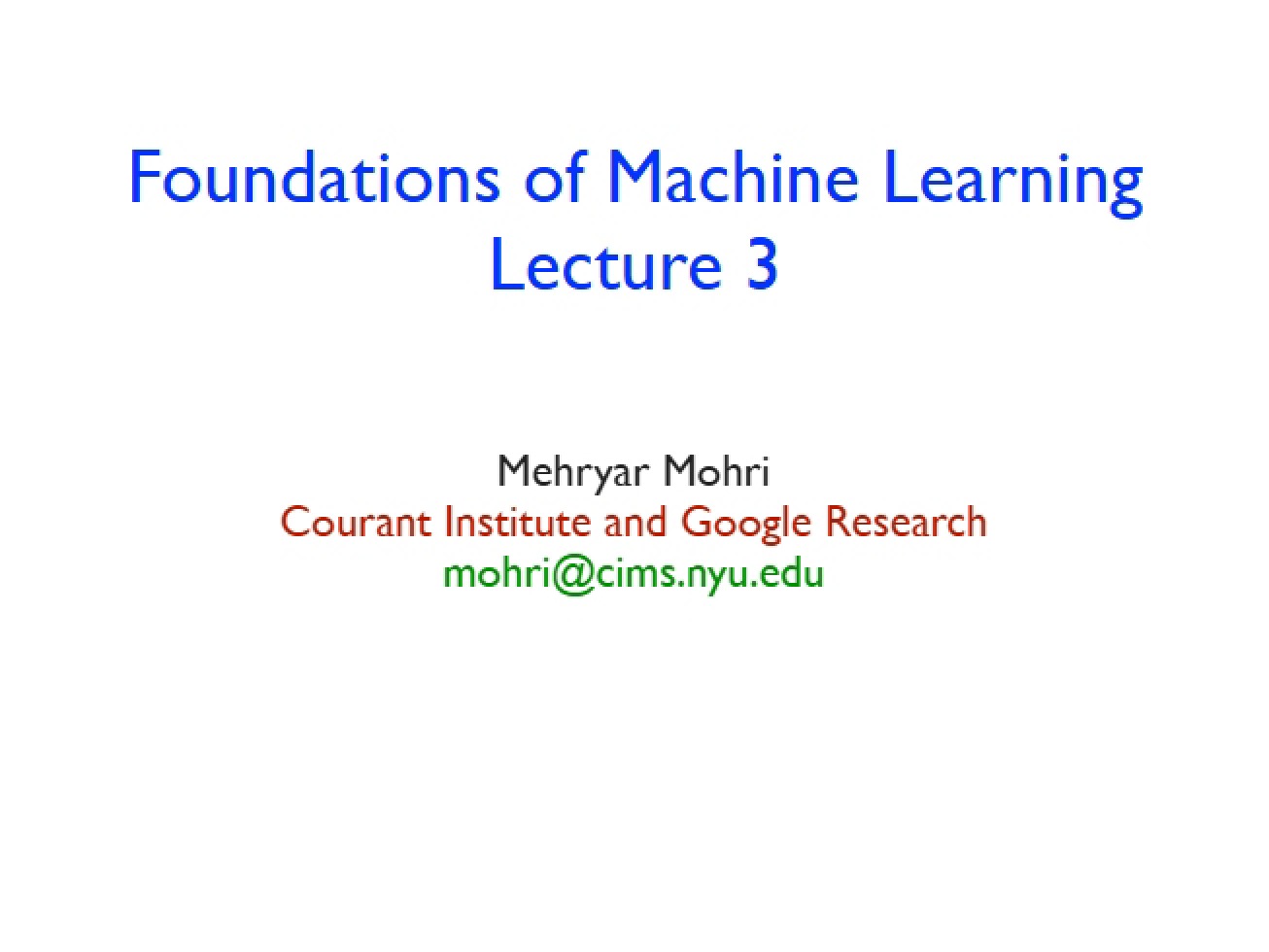 Foundations of ML Lectures