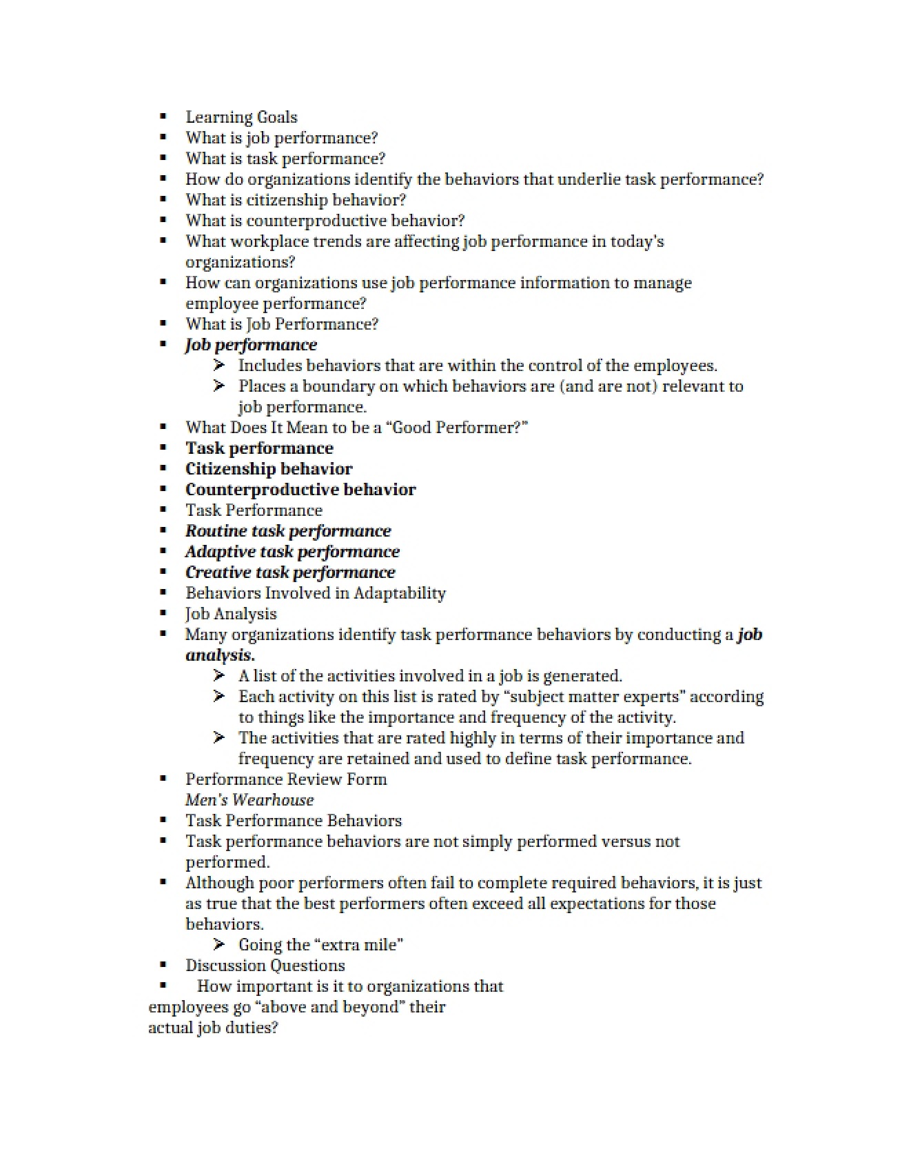 Analysis of Job Performance in Organizations