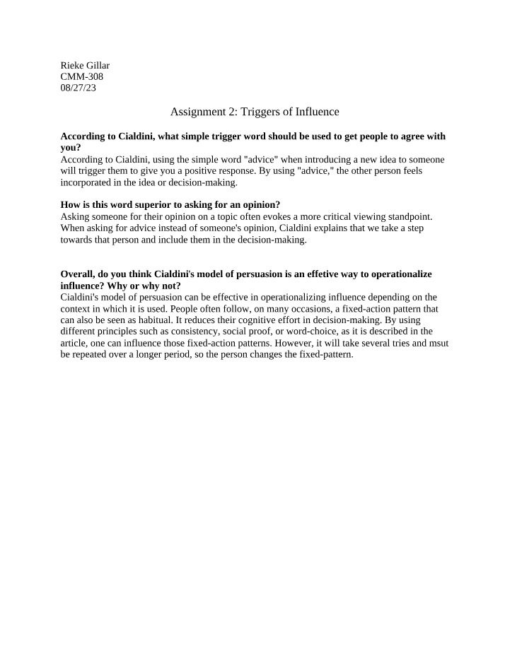 Influence Triggers - Assignment 2