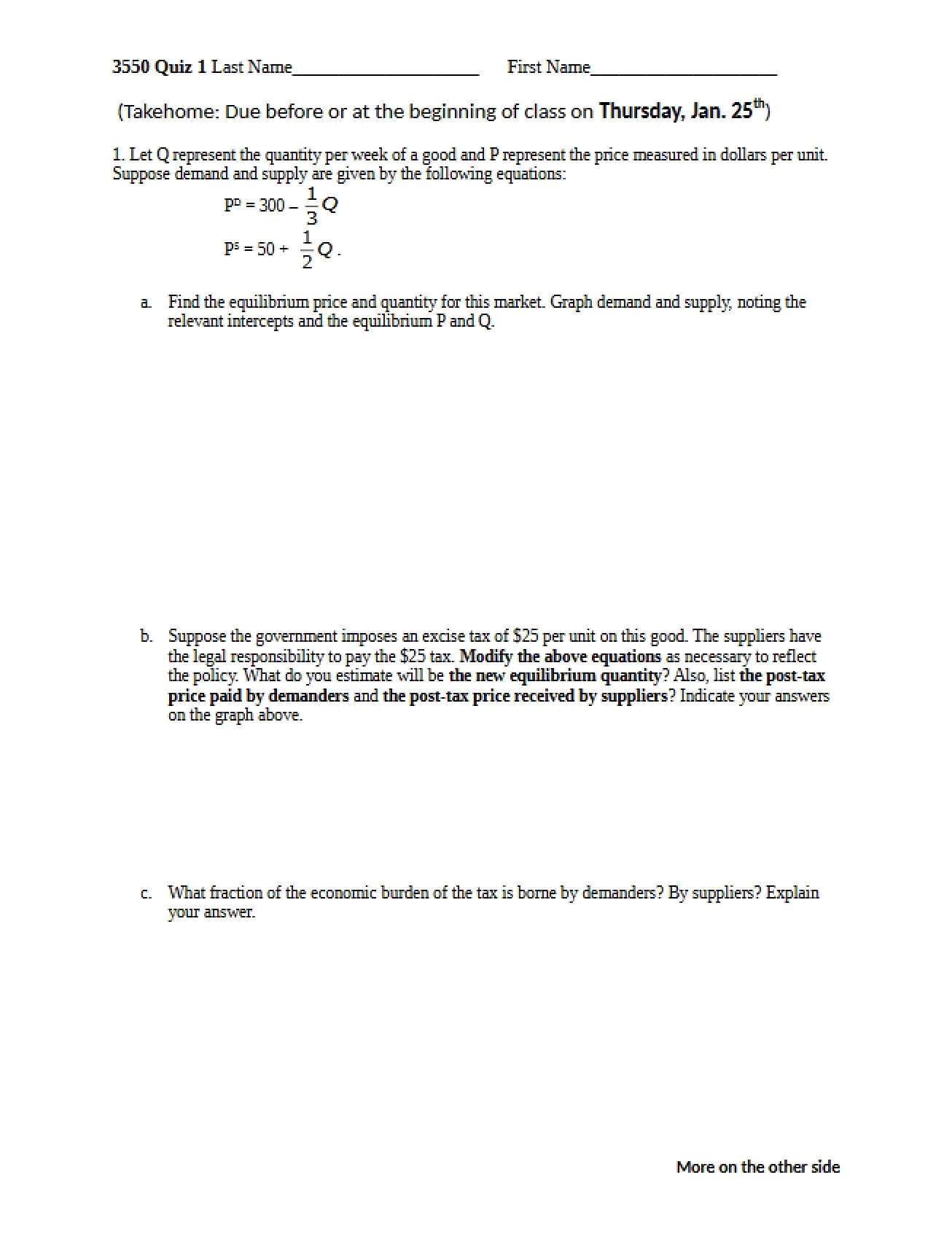 Quiz One for Microeconomics