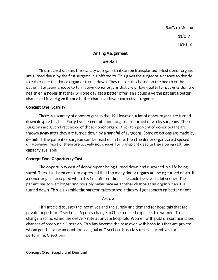 Writing Assignment for SanTara Mearon
