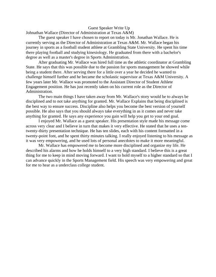 Write Up for Guest Speaker