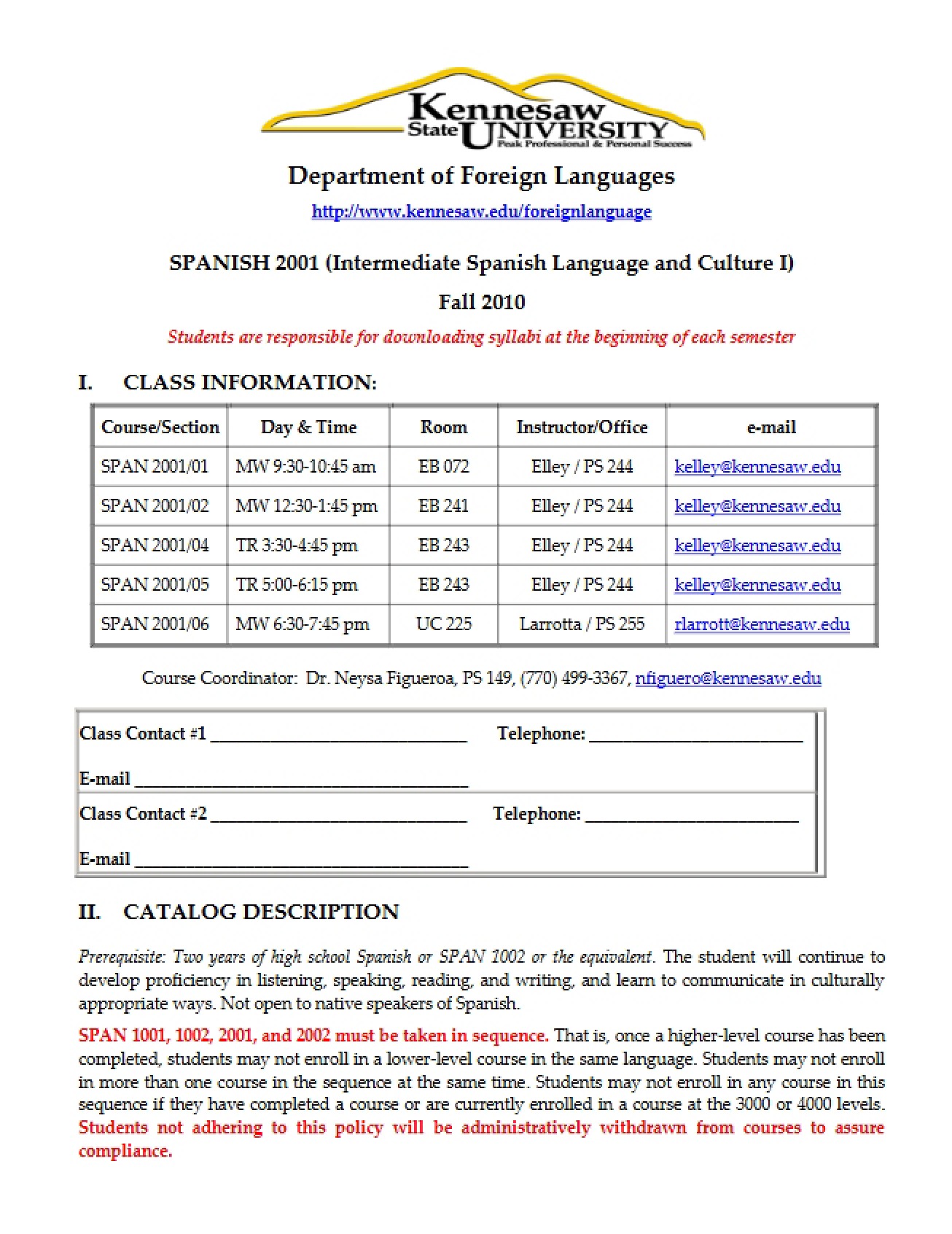 Course Outline for SPAN 2001