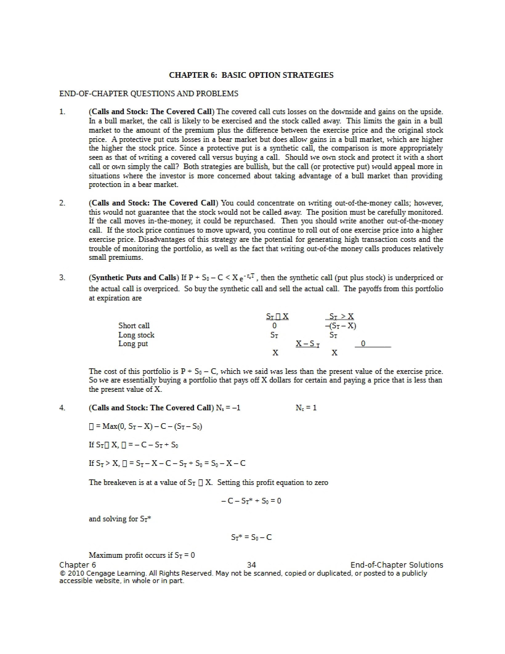 Fundamental Strategies for Options Chapter Six