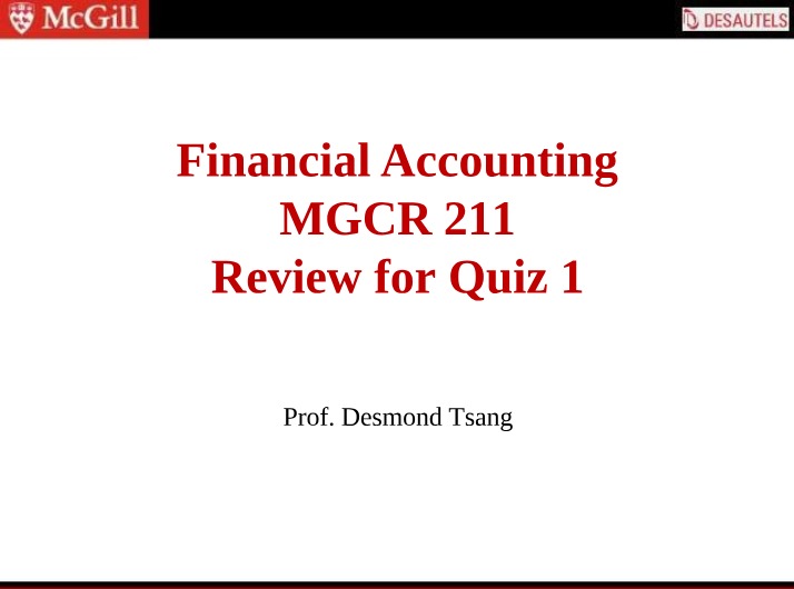 Financial Accounting - WileyPLUS Quiz 1 Review