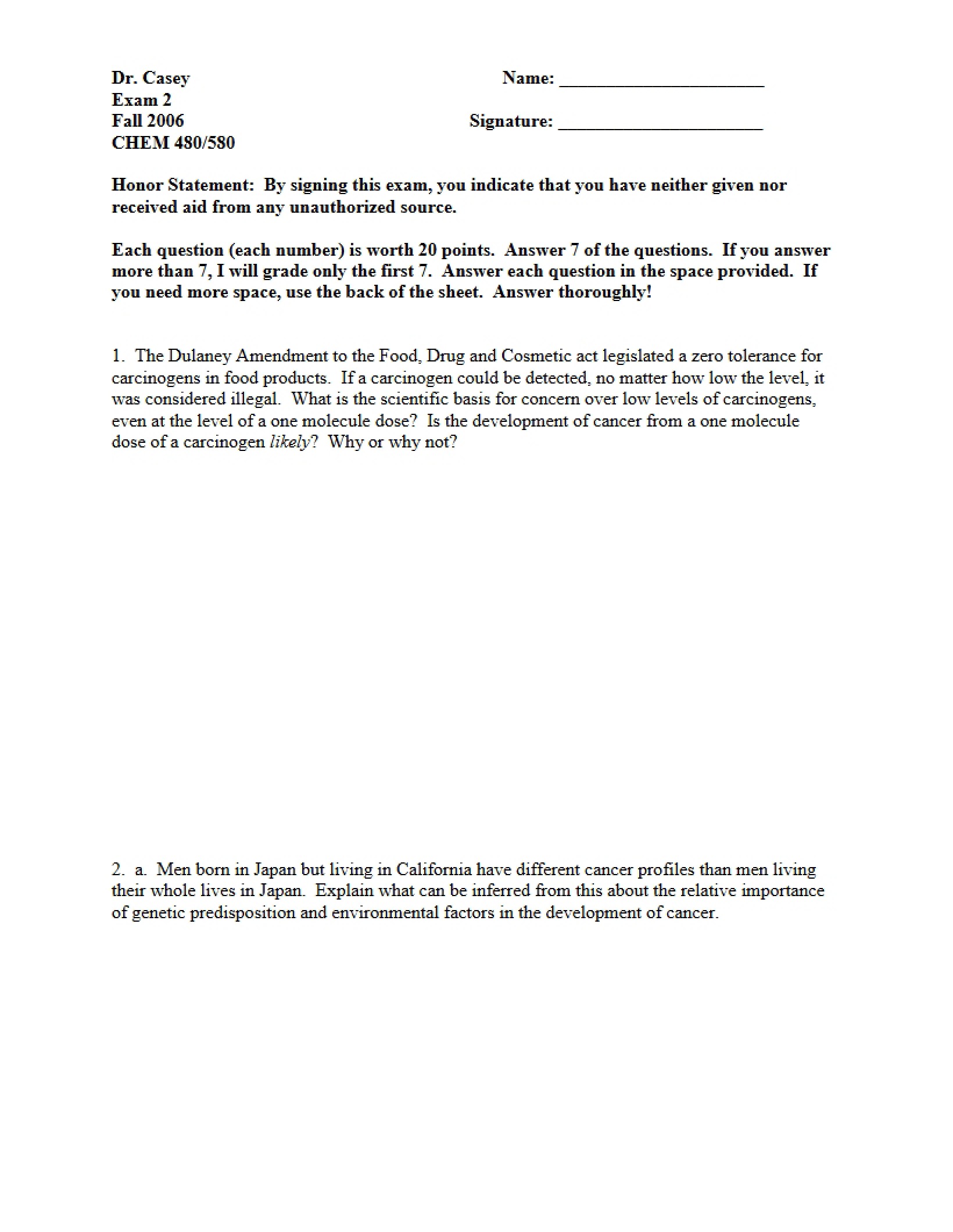 Toxicology Exam Two