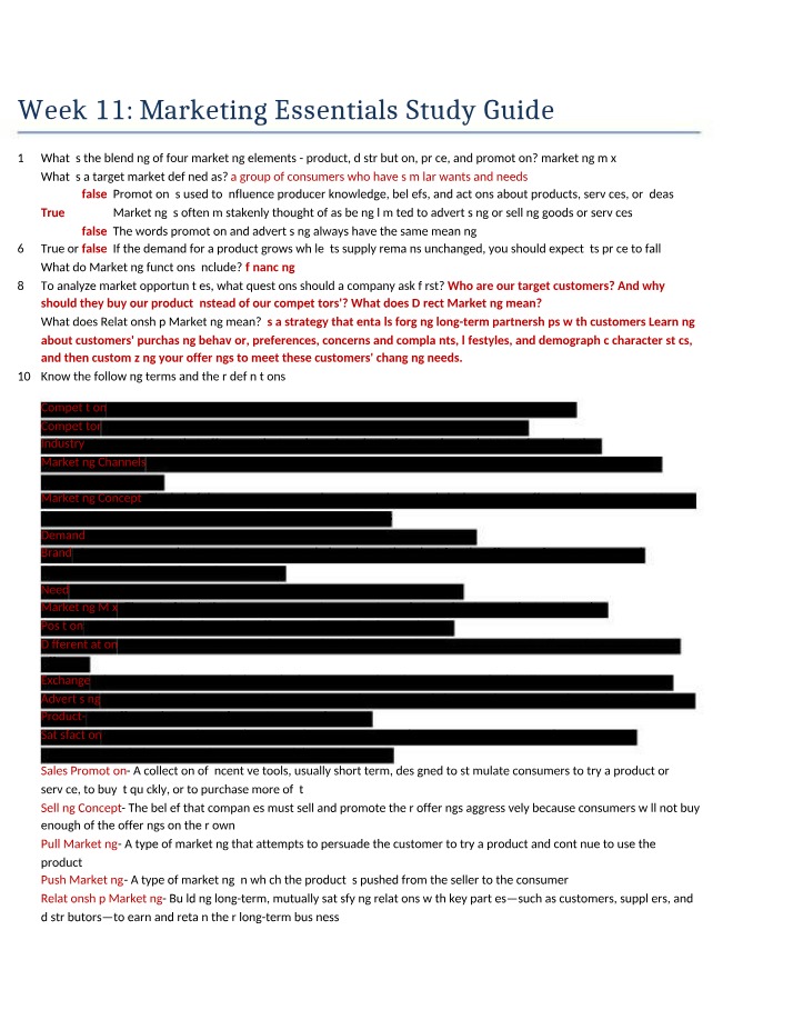 Week 11 Study Guide - Marketing Essentials