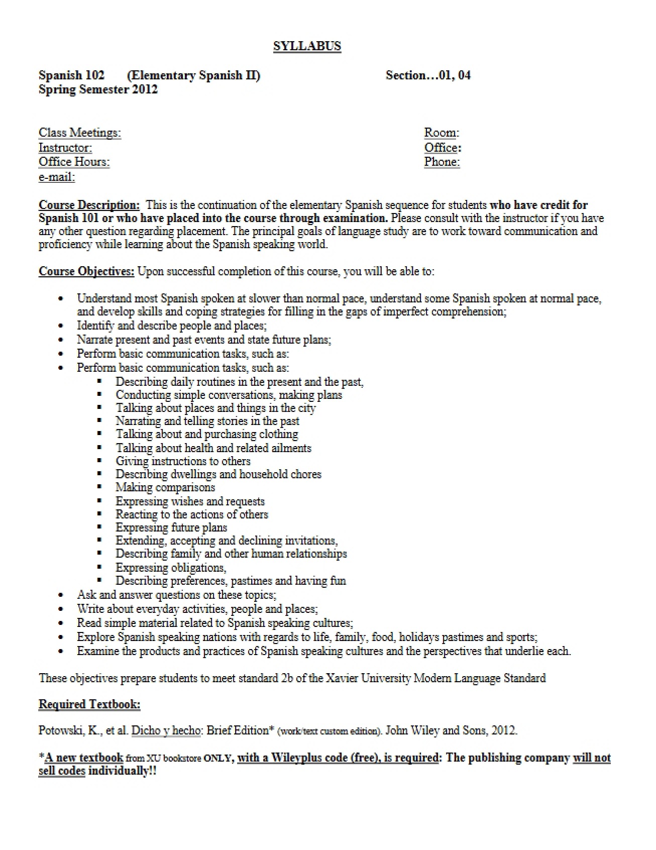 Syllabus Info