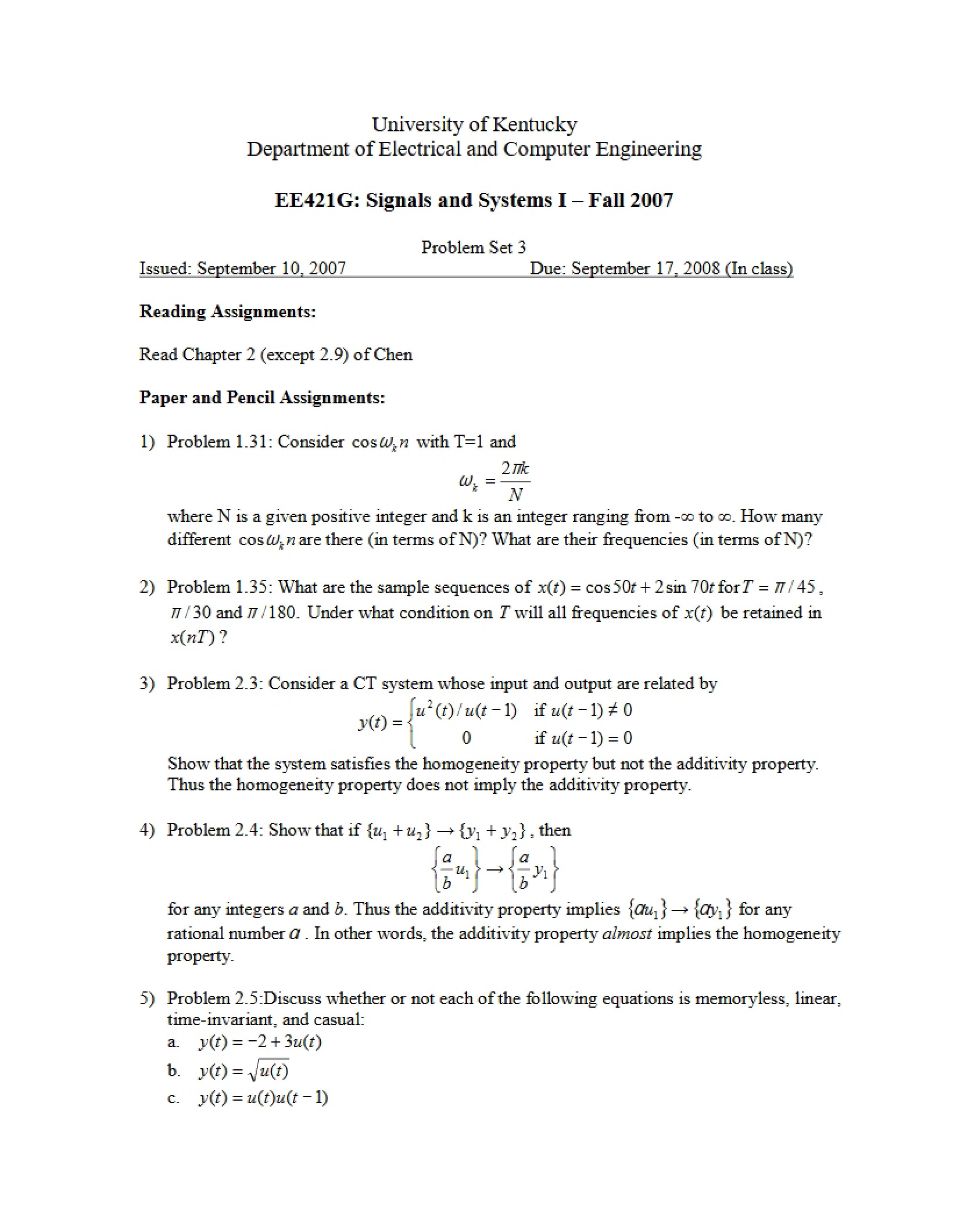 Signals and Systems Homework