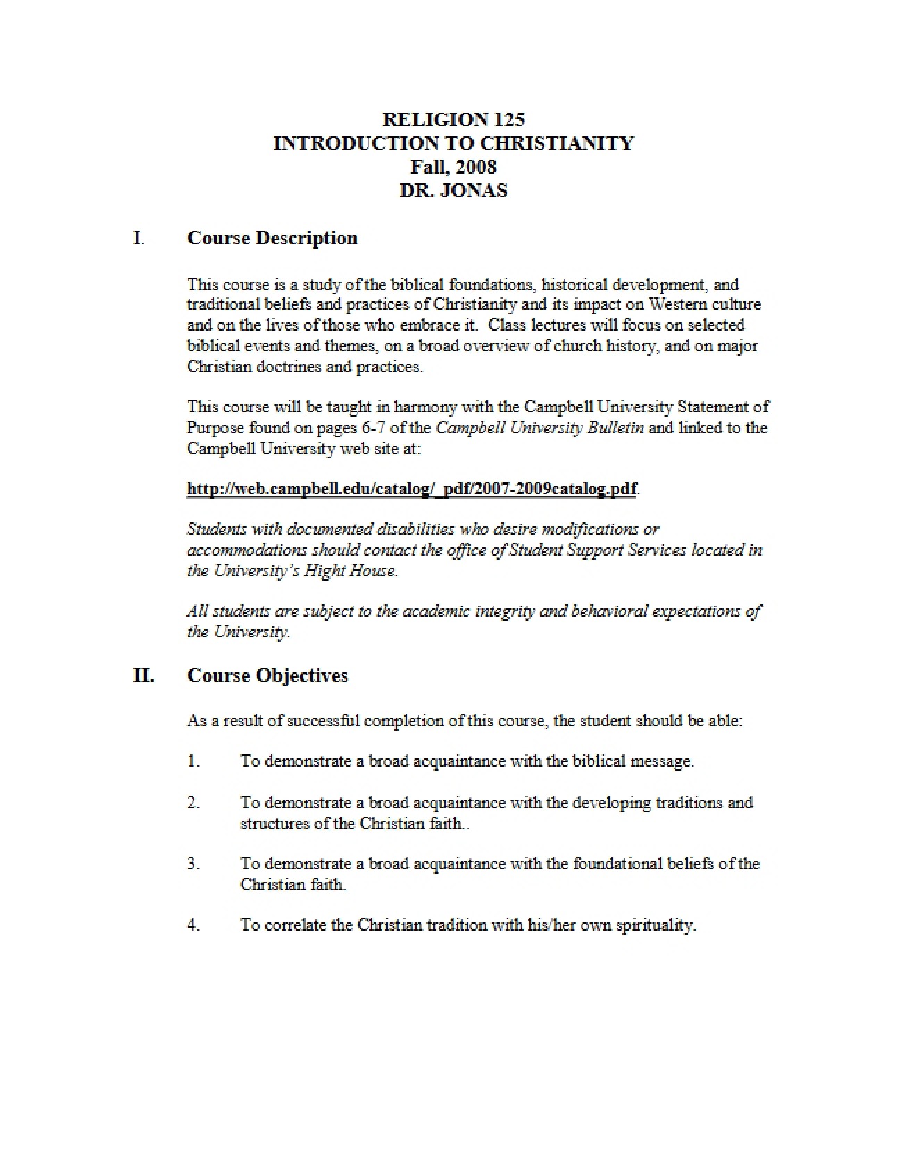 Introduction to Christianity Syllabus