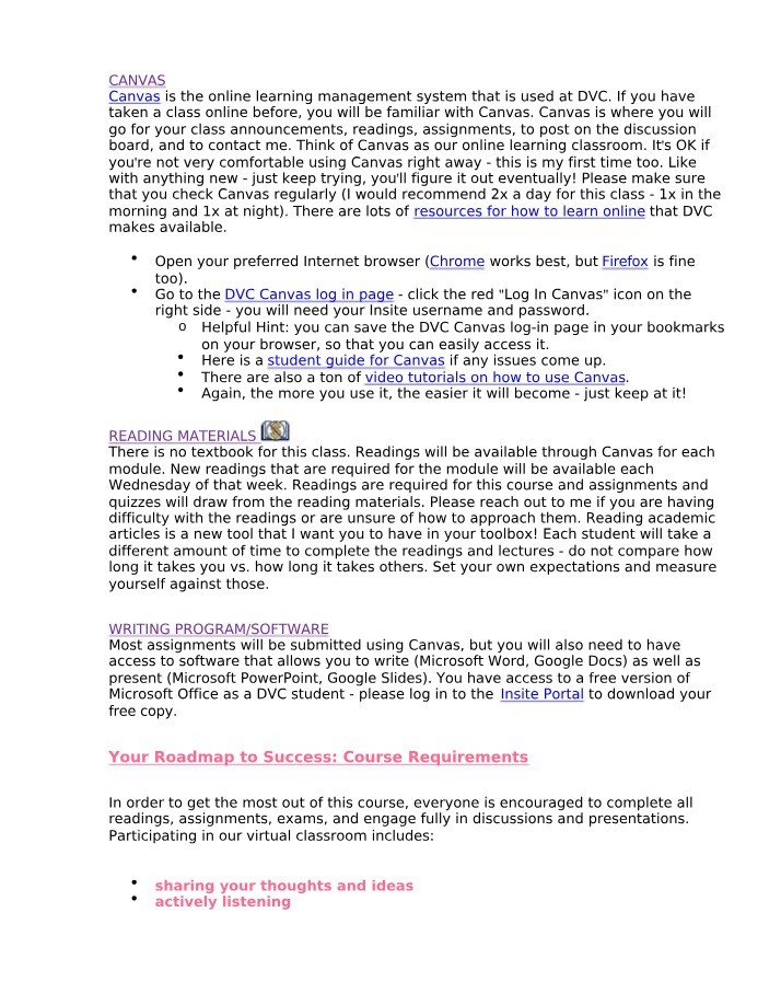 Canvas Guide for Online Learning at DVC