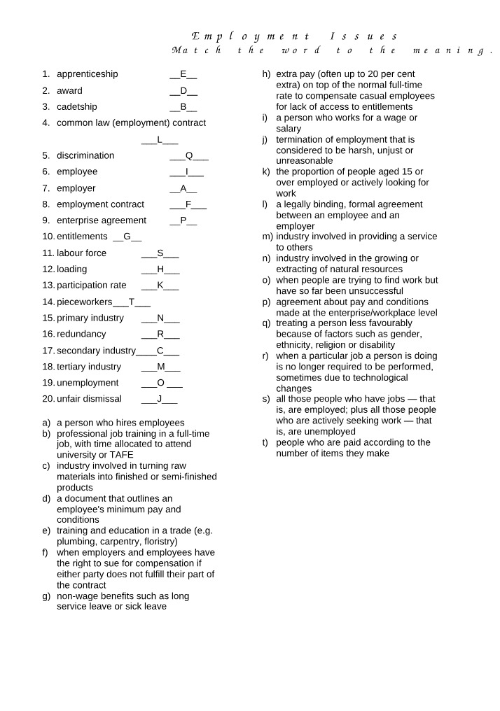 Key Terms Matching for Employment