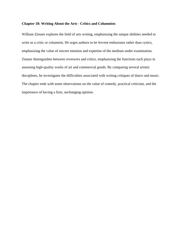 Writing About the Arts - Critics and Columnists (Chapter 18)